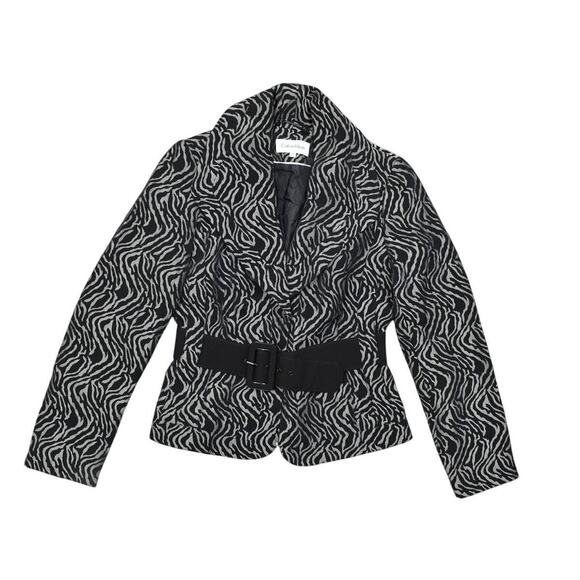Calvin Klein Women's Jacket Size 6 Black/White Polyester With Belt Lined - Picture 1 of 9